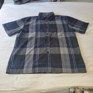 Yago Button Up Shirt Men’s Size 2XL Gray Black Navy Plaid Short Sleeve